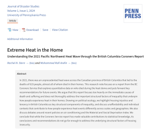 NEW PUB FROM EDGES MEMBER RACHEL STERN: EXTREME HEAT IN THE HOME: UNDERSTANDING THE 2021 PACIFIC NORTHWEST HEAT WAVE THROUGH THE BRITISH COLUMBIA CORONERS REPORT